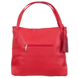 Geantă roșie din piele naturală cu barete duble și accesoriu din piele - 8026 [2]