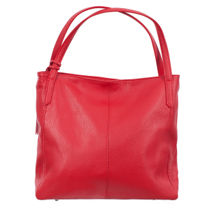 Geantă roșie din piele naturală cu barete duble și accesoriu din piele - 8026 [1]
