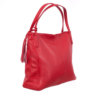 Genți Casual - Geantă roșie din piele naturală cu barete duble și accesoriu din piele - 8026