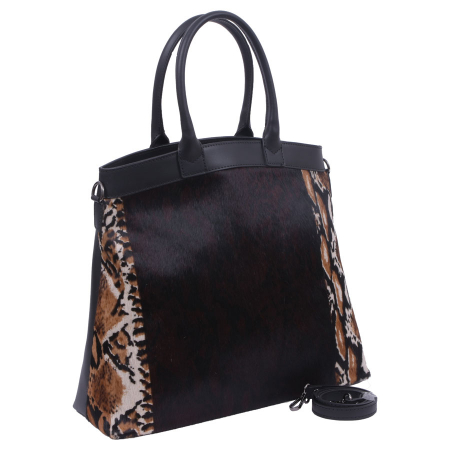 Genți de Mână - Geantă Adria, piele naturala, maro si negru, 8082