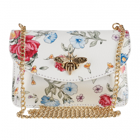 Gentuta Rosalia,din piele naturala cu imprimeu floral alb,lant auriu,8207 [1]