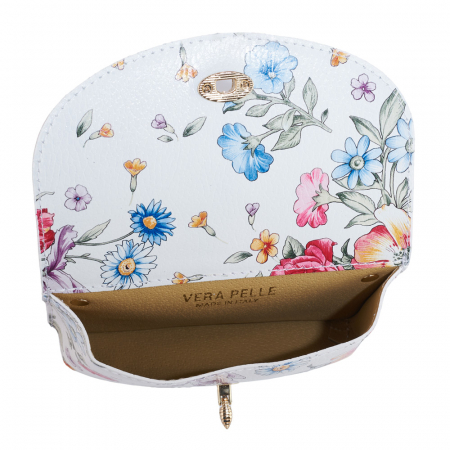 Gentuta Rosalia,din piele naturala cu imprimeu floral alb,lant auriu,8207 [4]