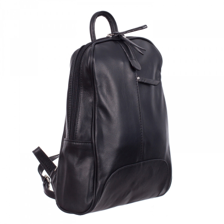 Rucsac negru din piele cu fermoar exterior acoperit 8005 [0]