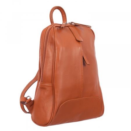 Rucsac caramel din piele cu fermoar exterior acoperit 8005 [0]