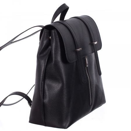 Rucsac negru din piele cu fermoar exterior 8028 [0]