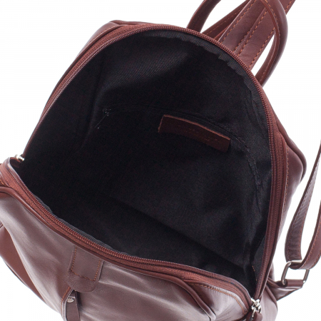 Rucsac maro din piele cu fermoar exterior acoperit 8005 [3]
