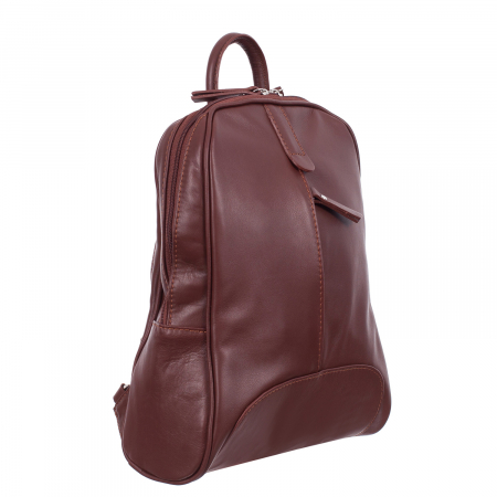 Rucsac maro din piele cu fermoar exterior acoperit 8005 [0]