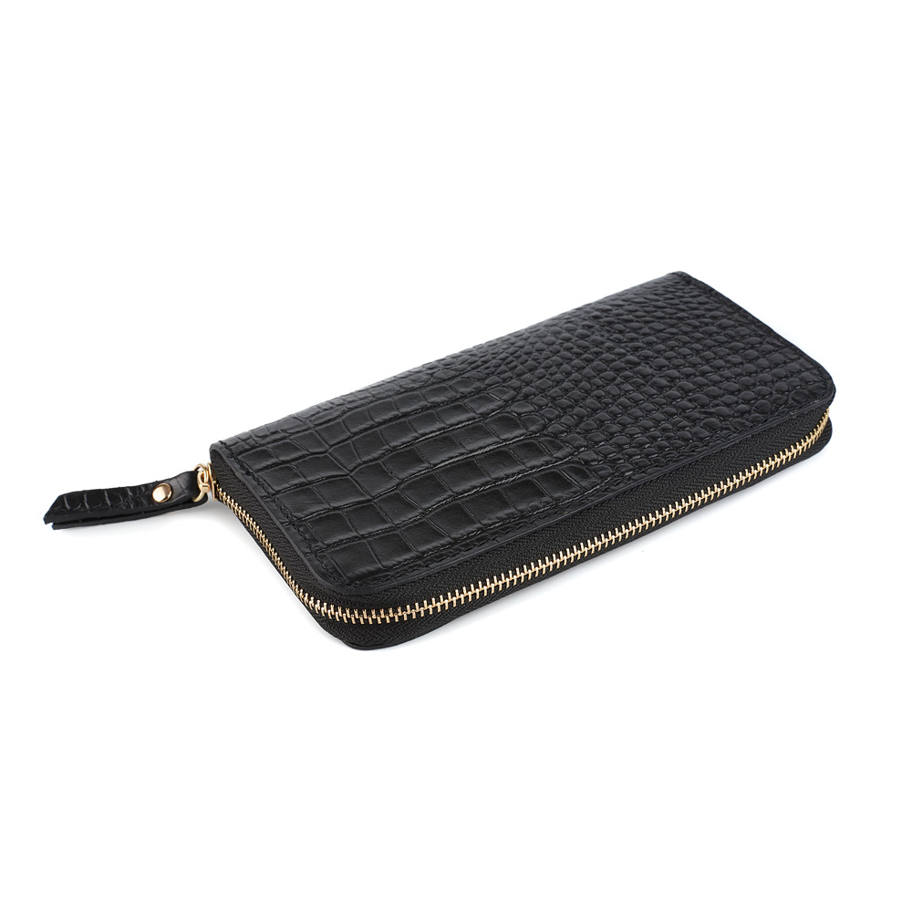 Portofel Kira, negru din piele naturală marmorata 8113