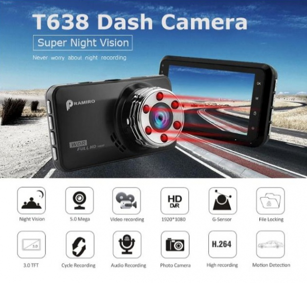 Camera Auto DVR FreeWay™ T638, FullHD 1080p@30Fps, G-senzor, Lentile Sony, Super Night Vision, Suport prindere, Display 3” LCD, Unghi De Filmare 170 Grade, Detectare miscare, Inregistrare Ciclica ( bu [3]