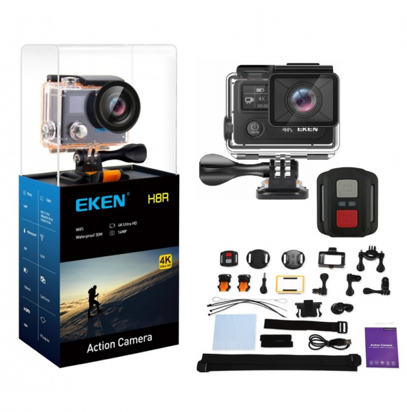 Camera Video Sport Eken H8R Plus 4k+ 14MP UHD @30fps, Wi-Fi, 2"LCD Dual Dispaly , telecomanda, accesorii, carcasa waterproof 30m , negru [2]