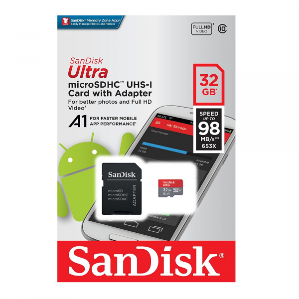 Card de memorie SanDisk Micro SD Ultra, 32GB, Class 10, 100MB/s, Full HD + Adaptor [1]