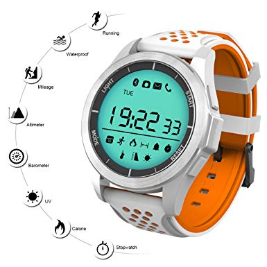 Ceas Smartwatch MoreFIT™ F3 Plus Sport, autonomie 12 luni, rezistent la apa ip67, Android/iOS, notificari apeluri, sms, barometru, altitudine, alb/orange [5]