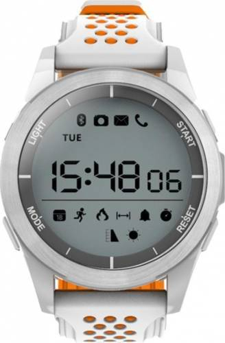 Ceas Smartwatch MoreFIT™ F3 Plus Sport, autonomie 12 luni, rezistent la apa ip67, Android/iOS, notificari apeluri, sms, barometru, altitudine, alb/orange [2]