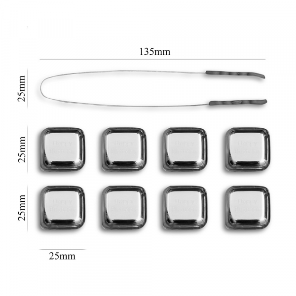 Set 8 cuburi gheata reutilizabile Fridall™, pentru racirea bauturilor fara a pierde gustul, otel inoxidabil, cleste, cutie depozitare, argintiu [4]