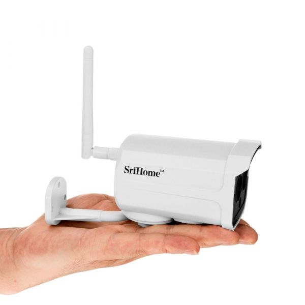 Set Camera de supraveghere IP WIFI Sricam™ SH024 Plus SriHome Exterior , FullHD 2MP 1080p, Conectare Telefon / PC , night vision , rezistenta la apa, senzor miscare, alb + sticker "obiectiv supraveghe [4]