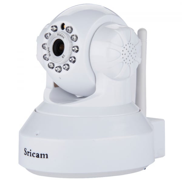 Set Camera de supraveghere IP WIFI Sricam™ SP012 , Conectare Telefon / PC, Night vision, Rotire automata, HD 1280*720, camera 1.0 MP, senzor miscare, alb + sticker "obiectiv supravegheat video" [2]