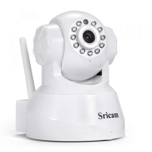 Set Camera de supraveghere IP WIFI Sricam™ SP012 , Conectare Telefon / PC, Night vision, Rotire automata, HD 1280*720, camera 1.0 MP, senzor miscare, alb + sticker "obiectiv supravegheat video" [4]