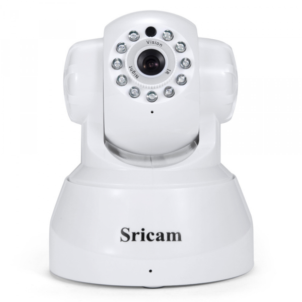 Set Camera de supraveghere IP WIFI Sricam™ SP012 , Conectare Telefon / PC, Night vision, Rotire automata, HD 1280*720, camera 1.0 MP, senzor miscare, alb + sticker "obiectiv supravegheat video" [3]