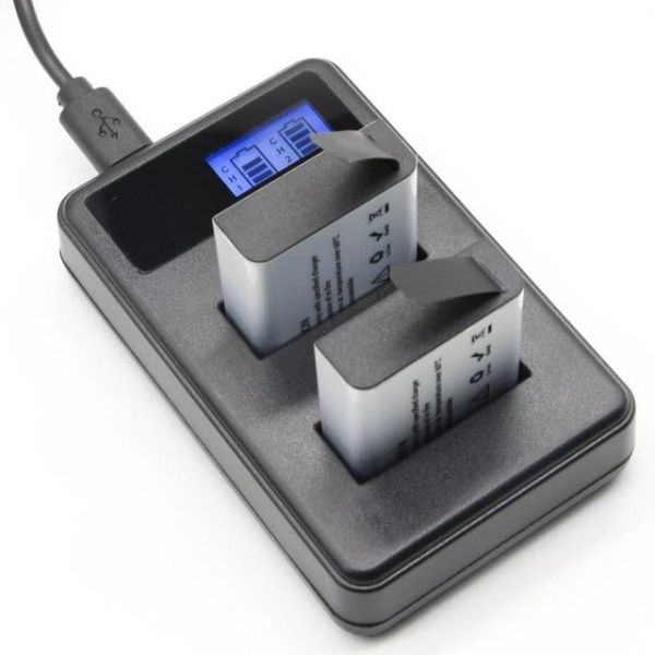 Set Incarcator acumulatori dublu LCD EKEN , SJCam + 2 acumulatori 1350mAh, cablu USB , negru [2]