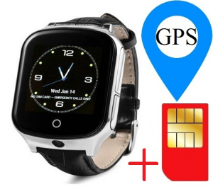 Smartwatch - Ceas smartwatch GPS copii si adulti MoreFIT™ GW1000s 3G, cu GPS si functie telefon, camera 1.3MP, Wi-Fi, bluetooth, buton SOS, ecran touchscreen 1.54 inch, monitorizare spion, argintiu si curea din pi