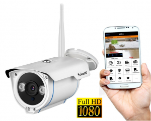 Set Camera de supraveghere IP WIFI Sricam™ SP007 Plus, Exterior , Conectare Telefon / PC , night vision , rezistenta la apa, FullHD 1920*1080, camera 2.0 MP, senzor miscare , alb + sticker "obiectiv s [0]