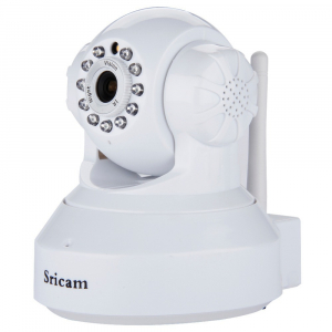 Set Camera de supraveghere IP WIFI Sricam™ SP012 , Conectare Telefon / PC, Night vision, Rotire automata, HD 1280*720, camera 1.0 MP, senzor miscare, alb + sticker "obiectiv supravegheat video" [1]