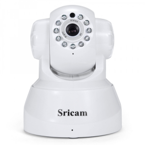 Set Camera de supraveghere IP WIFI Sricam™ SP012 , Conectare Telefon / PC, Night vision, Rotire automata, HD 1280*720, camera 1.0 MP, senzor miscare, alb + sticker "obiectiv supravegheat video" [2]