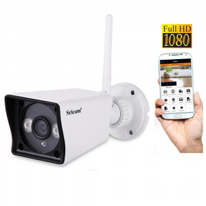Set Camera de supraveghere IP WIFI Sricam™ SP023 Plus, Exterior , Conectare Telefon / PC , night vision , rezistenta la apa, FullHD 1920*1080, camera 2.0 MP, senzor miscare, alb + sticker "obiectiv su [0]