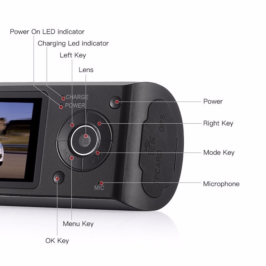 Scaring comb self Camera auto DVR FreeWay™ R300, GPS, camera dubla, 720p@30fps HD, baterie  incorporata, G-senzor, lentile Sony , super night vision, mod de noapte  automat, 2.7 inch LCD, unghi de filmare 140 grade, inregistrare