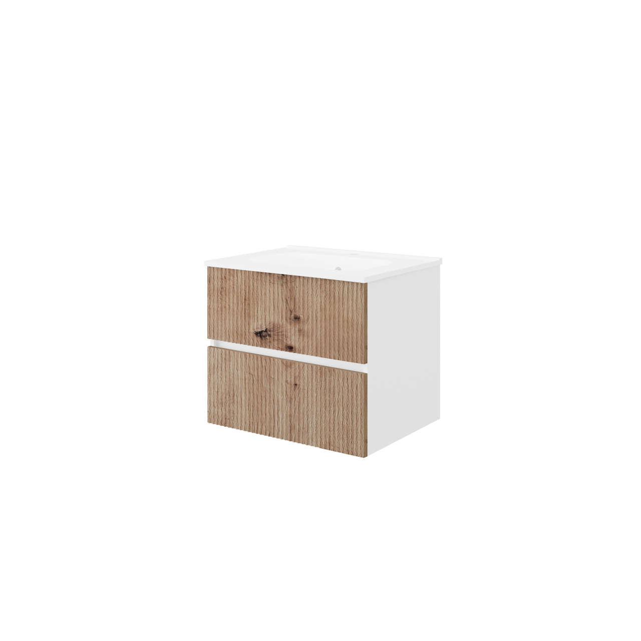 Mobilier baie suspendat,lavoar alb si oglinda lampa led 60 cm,santorini,rovere oro-alb [2]