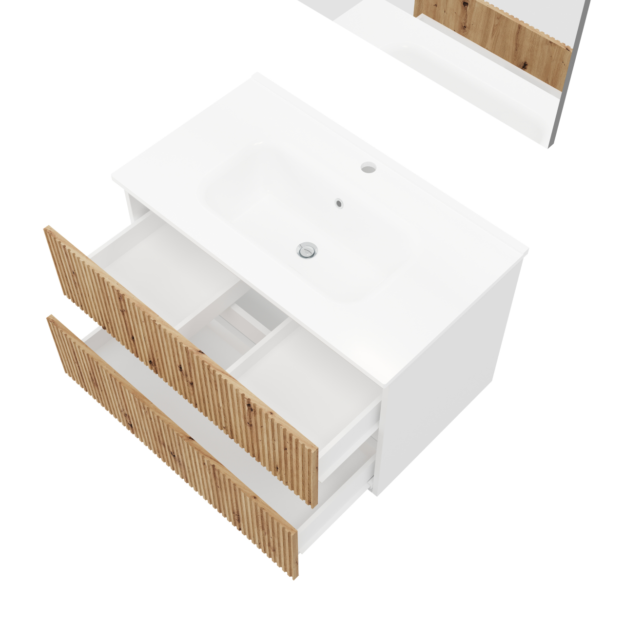 Mobilier baie suspendat,lavoar alb si oglinda lampa led,80 cm,santorini,rovere oro-alb [2]
