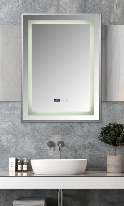 Oglinda baie rama aluminiu 50x70  cu sistem dezaburire,termometru si ceas cu buton touch. [1]
