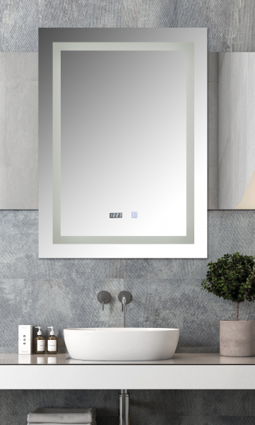 Oglinda baie cu iluminare Led, ceas, dezaburire  si buton touch 60x80 cm [1]