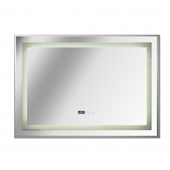 Oglinda baie cu iluminare Led, ceas, dezaburire si buton touch 100x70 cm incadrata in rama aluminiu [2]