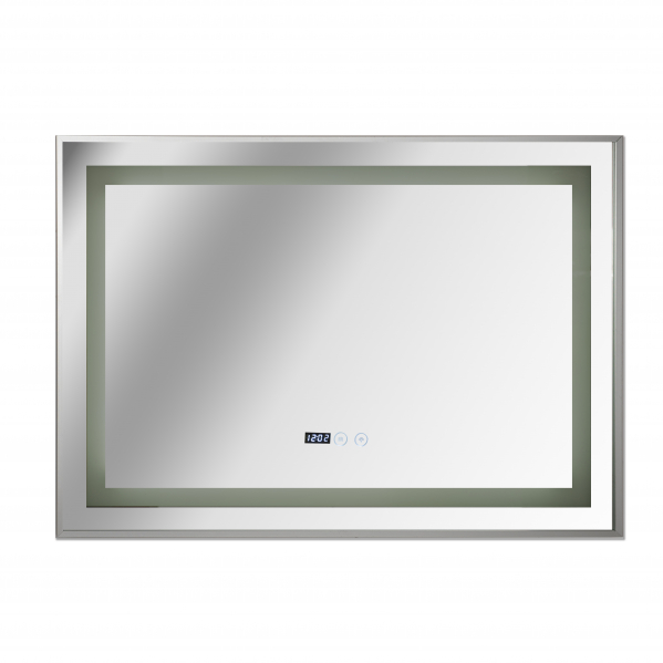 Oglinda baie cu iluminare Led, ceas, dezaburire si buton touch 100x70 cm incadrata in rama aluminiu [3]