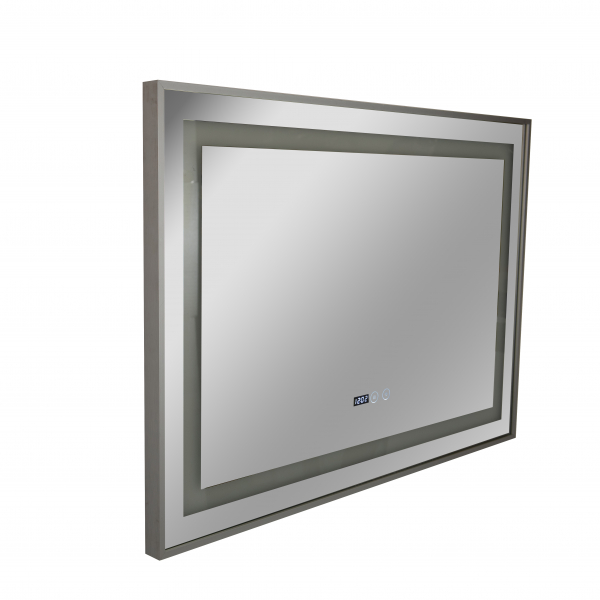 Oglinda baie cu iluminare Led, ceas, dezaburire si buton touch 100x70 cm incadrata in rama aluminiu [5]