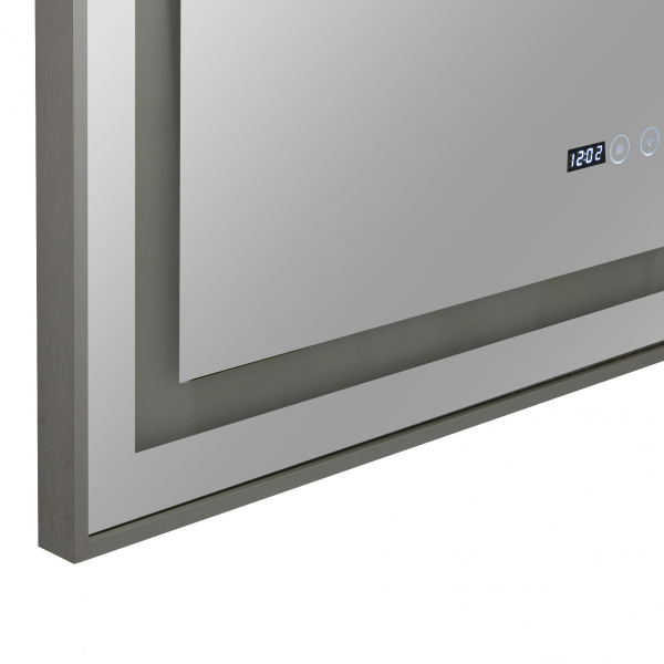 Oglinda baie cu iluminare Led, ceas, dezaburire si buton touch 100x70 cm incadrata in rama aluminiu [6]