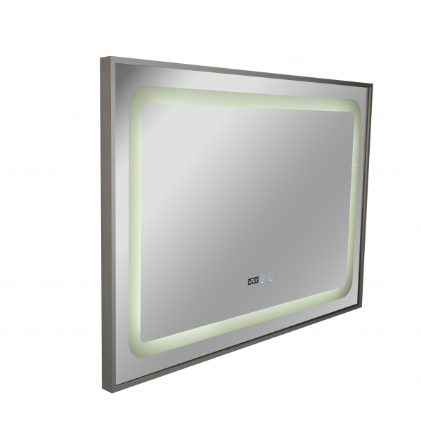 Oglinda baie cu iluminare LED, ceas, dezaburire si buton touch 100x70x3 cm incadrata in rama aluminiu model 2 [4]