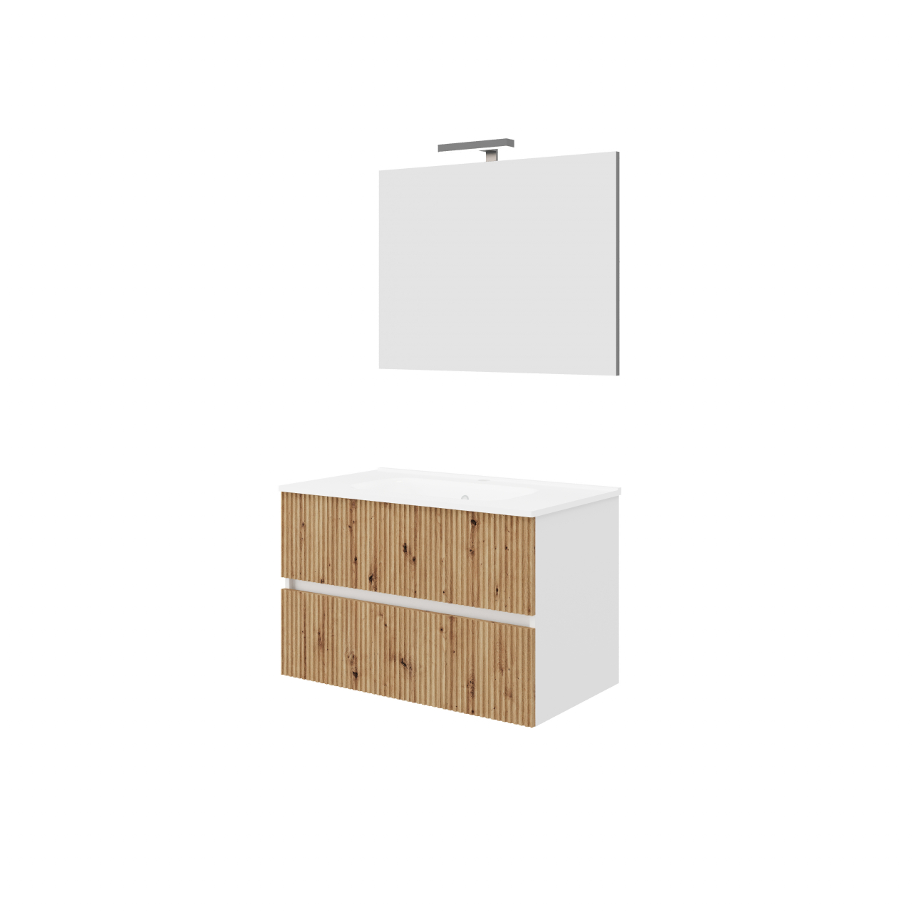 Mobilier baie suspendat,lavoar alb si oglinda lampa led,80 cm,santorini,rovere oro-alb [1]