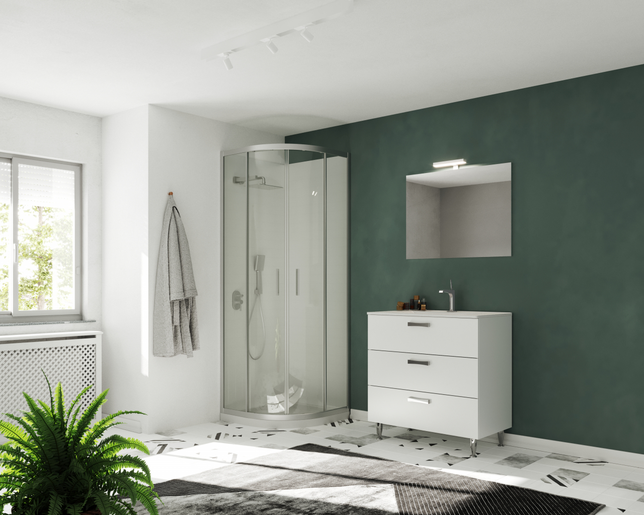 Set mobilier baie,lavoar si oglinda lampa led 80 cm,alb,tokyo [1]