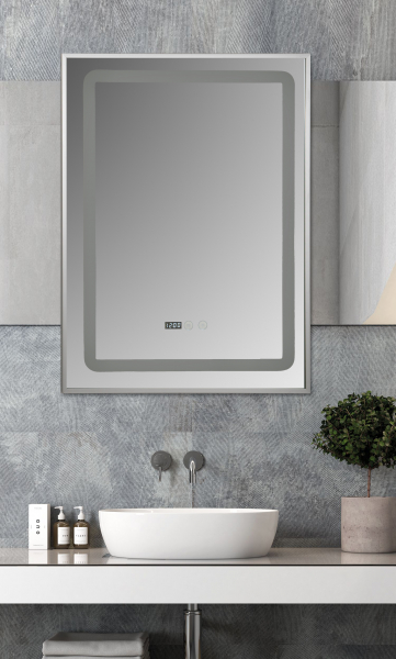 glinda baie cu iluminare LED, ceas, dezaburire si buton touch, incadrata in rama aluminiu 60x80 cm [1]