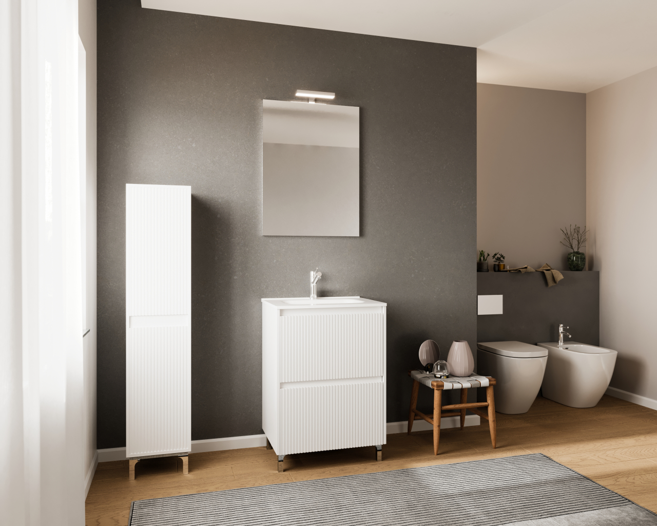Set mobilier baie,lavoar si oglinda lampa led,60 cm,alb,parma [2]