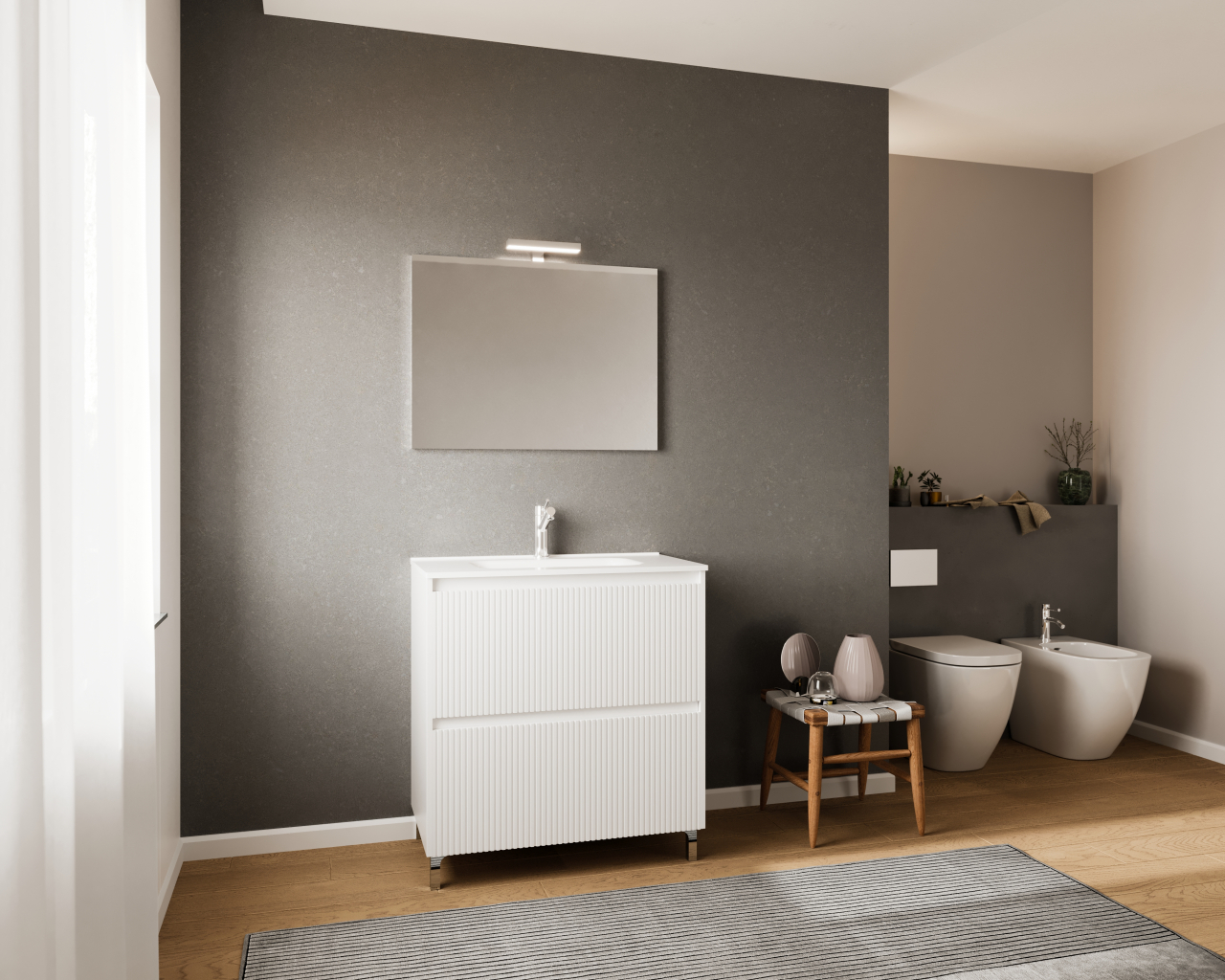 Set mobilier baie,lavoar si oglinda lampa led,alb,80 cm,parma [1]
