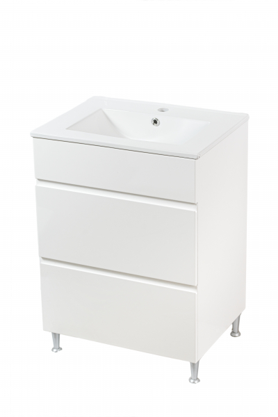 Mobilier baie cu maner frezat si lavoar slim, mdf vopsit, alb lucios, 60x46  cm [1]