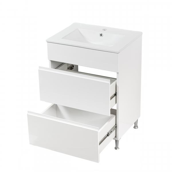 Mobilier baie cu maner frezat si lavoar slim, mdf vopsit, alb lucios, 60x46  cm [3]