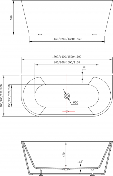 Cada acril Freestanding 170x80  cm, Linea Combine [5]