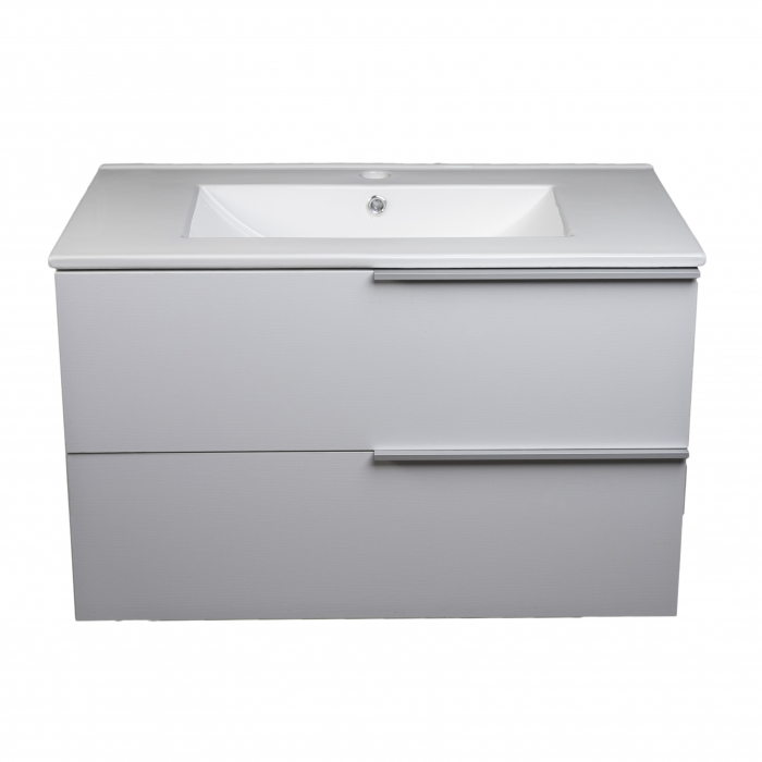 Mobilier baie mdf infoliat, alb, suspendat, 2 sertare soft close, lavoar 80  cm [1]