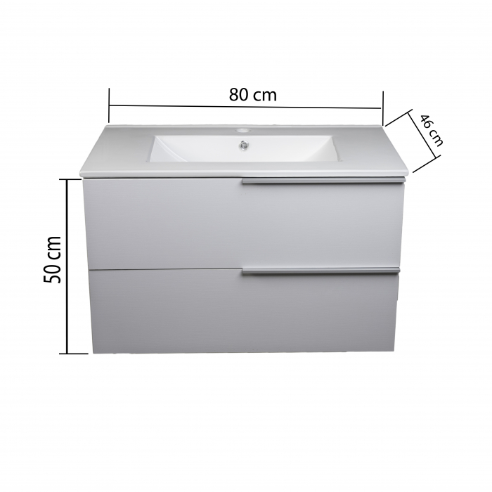 Mobilier baie mdf infoliat, alb, suspendat, 2 sertare soft close, lavoar 80  cm [2]