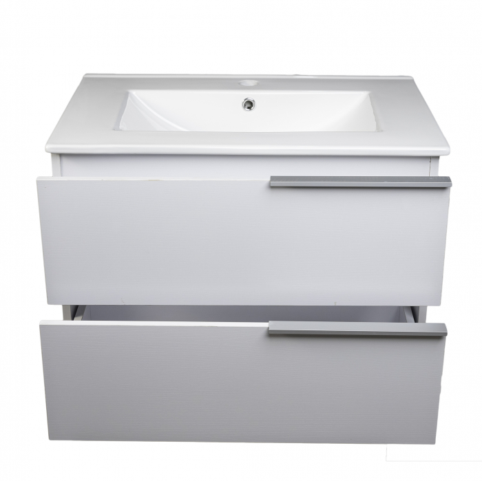 Mobilier baie mdf infoliat, alb, suspendat, 2 sertare soft close, lavoar 80  cm [4]