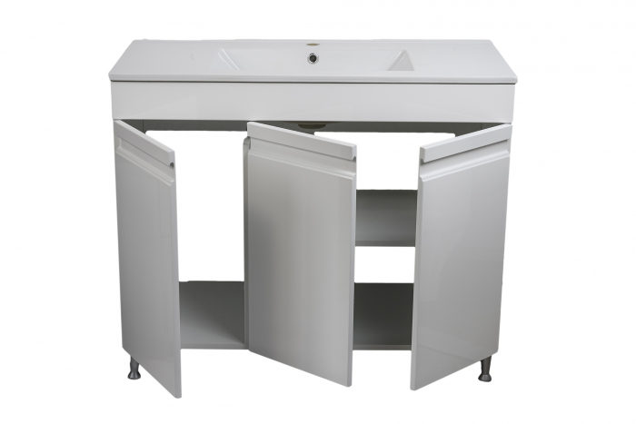 Mobilier baie MDF, alb, 3 usi+lavoar slim, 100x46  cm [2]